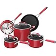 Ninja C28000 Foodi NeverStick Vivid 8-Piece Cookware Set with Lids, Nonstick, Durable & Oven Safe to 400°F, Cool-Touch Handles, Crimson Red
