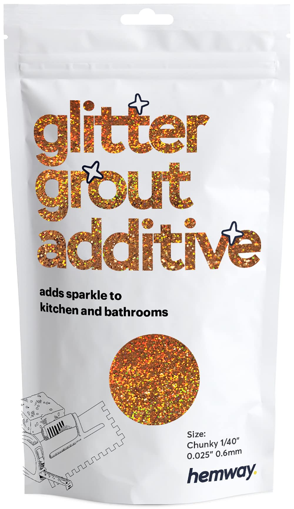 Hemway Copper Holographic Glitter Grout Additive Chunky 100g Metallic Flakes for Adding Sparkle to Kitchen & Bathroom Tiles | Enhance Your Indoor Grouting Projects with a Durable Sparkly Effect