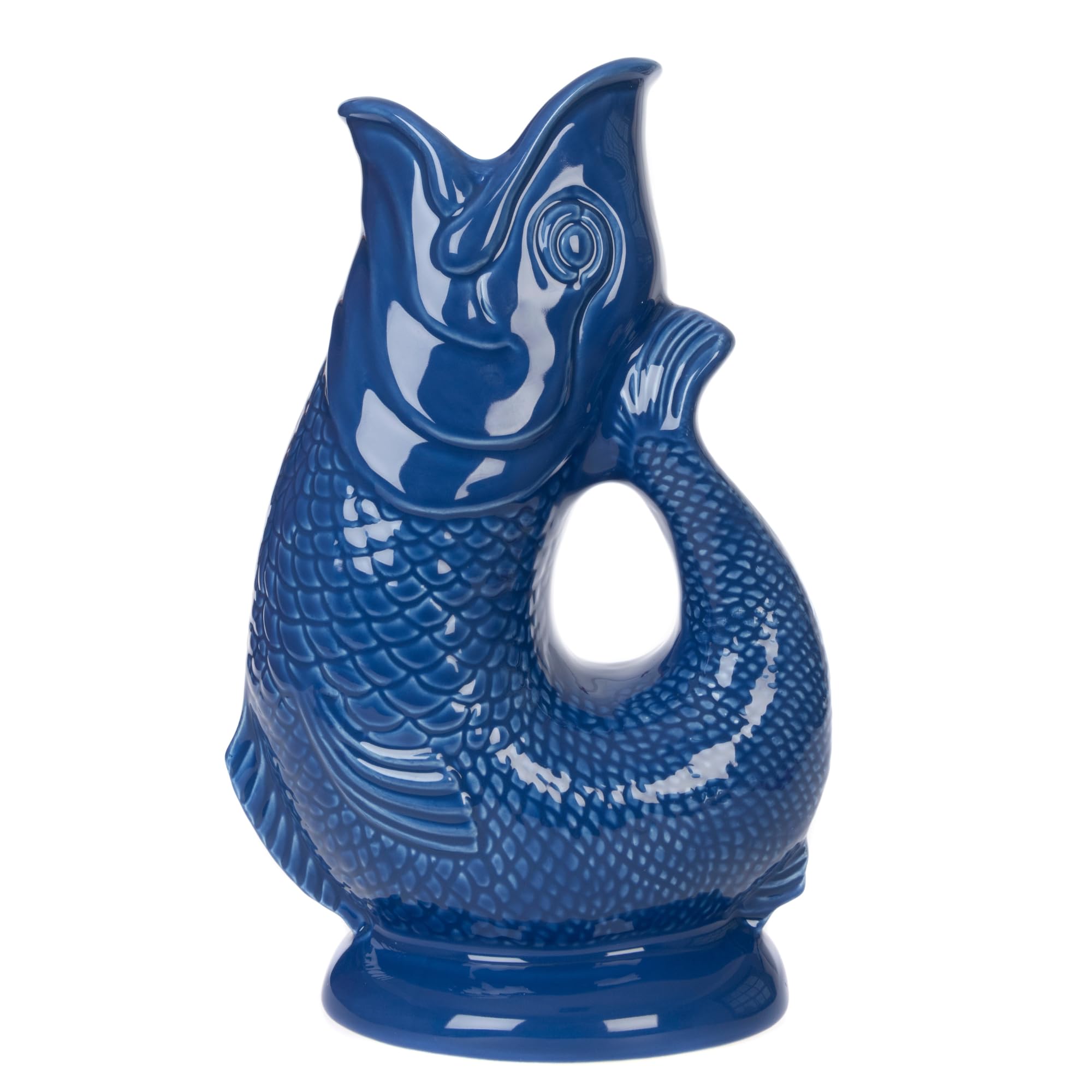 Gurgly Iconic Azure Blue Glug Jug Large 28cm 1.4L – Fish Water Jug, Decorative Fish Vase, Ornament, Carafe