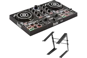 Hercules DJ Control Inpulse 200 Portable USB DJ Controller with Beatmatch Guide, Software Included with Laptop Computer Stand for Workstations