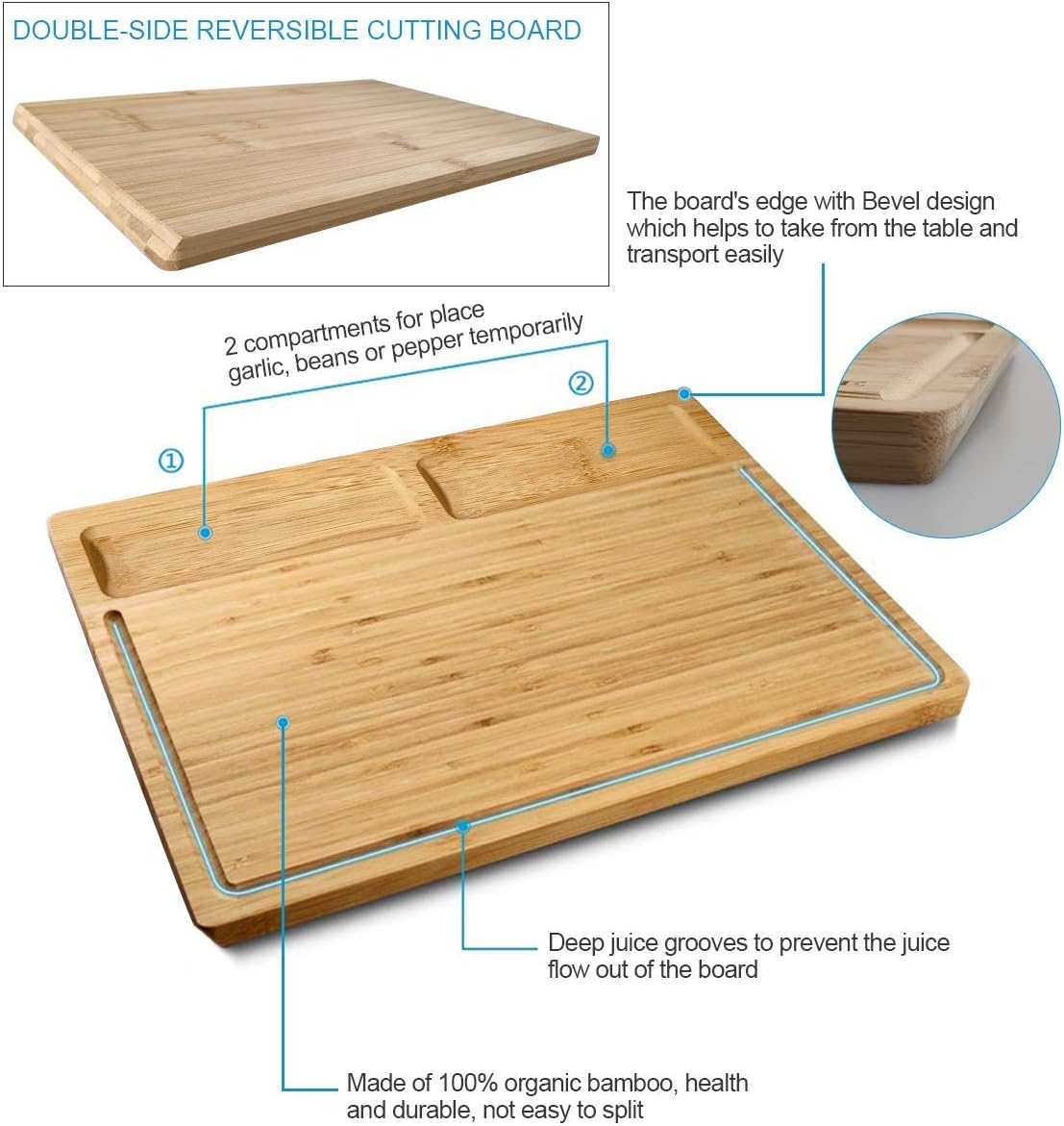 HHXRISE Organic Bamboo Cutting Board For Kitchen With Tray, With 2 BuiltIn eBay