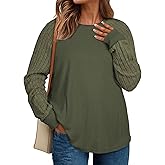 Eytino Plus Size Tops for Women Casual Crewneck Raglan Long Sleeve Shirts Loose Lightweight Tunics(1X-5X)