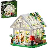 Flower House Building Set, Garden House Building Set with LED Light, Creative Building Playset, Build Beautiful Greehouse Mod