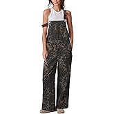 Kedera Women's Oversized Denim Jumpsuit Wide Leg Leopard Overalls Buckle Up Loose Fit Baggy Camo Overalls Y2K Streetwear