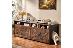 JanflyHome Double Cat Litter Box Enclosure for 2 Cats, 63" Hidden Litter Box Furniture with Outlet Power, Farmhouse Large Litter Box Cabinet TV Stand, 63 x 17.7 x 23.6 in, Black Brown