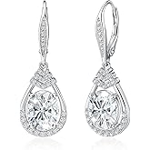 Valentine's Day Gifts for Women |18K G Plated Sterling Silver Birthstone Teardrop Leverback Drop Earring for Women Lady | Wedding Jewelry Gifts for the Bride | Hypoallergenic Oval Cut CZ Earrings