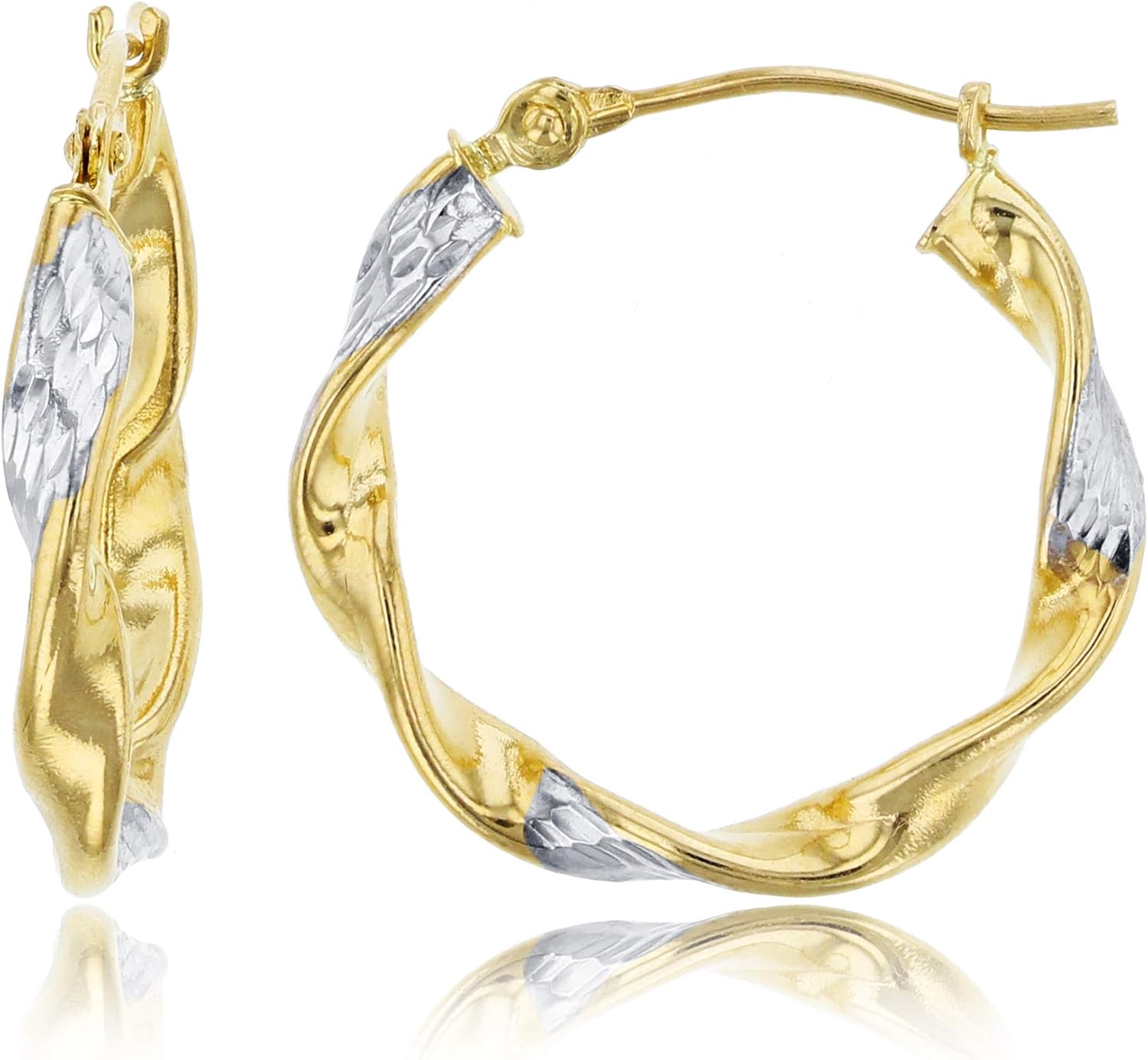 10K TwoTone Gold 20x3mm Polished & Diamond Cut Twisted