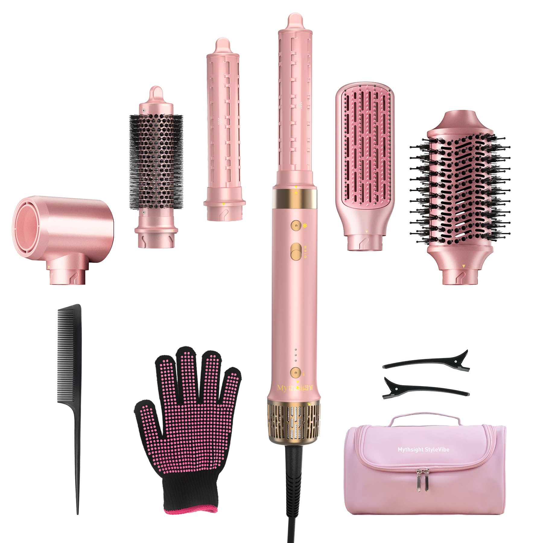 Photo 1 of Mythsight StyleVibe 6-in-1 Air Styler, Hair Dryer & Blow Dryer Brush with Travel Case - Auto Wrap Curls (L/R), Fast Drying, Thermal Round Brush for Smooth Blowouts & Frizz-Free Volume, No Heat Damage
