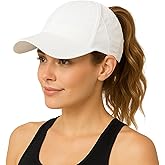 TOP-EX Womens Baseball Cap with Ponytail Hole Summer Cooling SPF 50 Waterproof Sun Caps for Outdoor Sports Adjustable Packable White L/XL