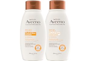 Aveeno Apple Cider Vinegar Shampoo + Conditioner for Balance & High Shine, Daily Clarifying & Soothing Scalp Shampoo for Oily or Dull Hair, Paraben & Dye-Free, 12 Fl Oz (Package May Vary)