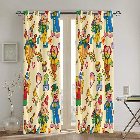 Amazon カーテン 遮光カーテン 断熱お祝いパターンダンスキャラクターおもちゃピエロ パンチ130x1cm カーテン オンライン通販