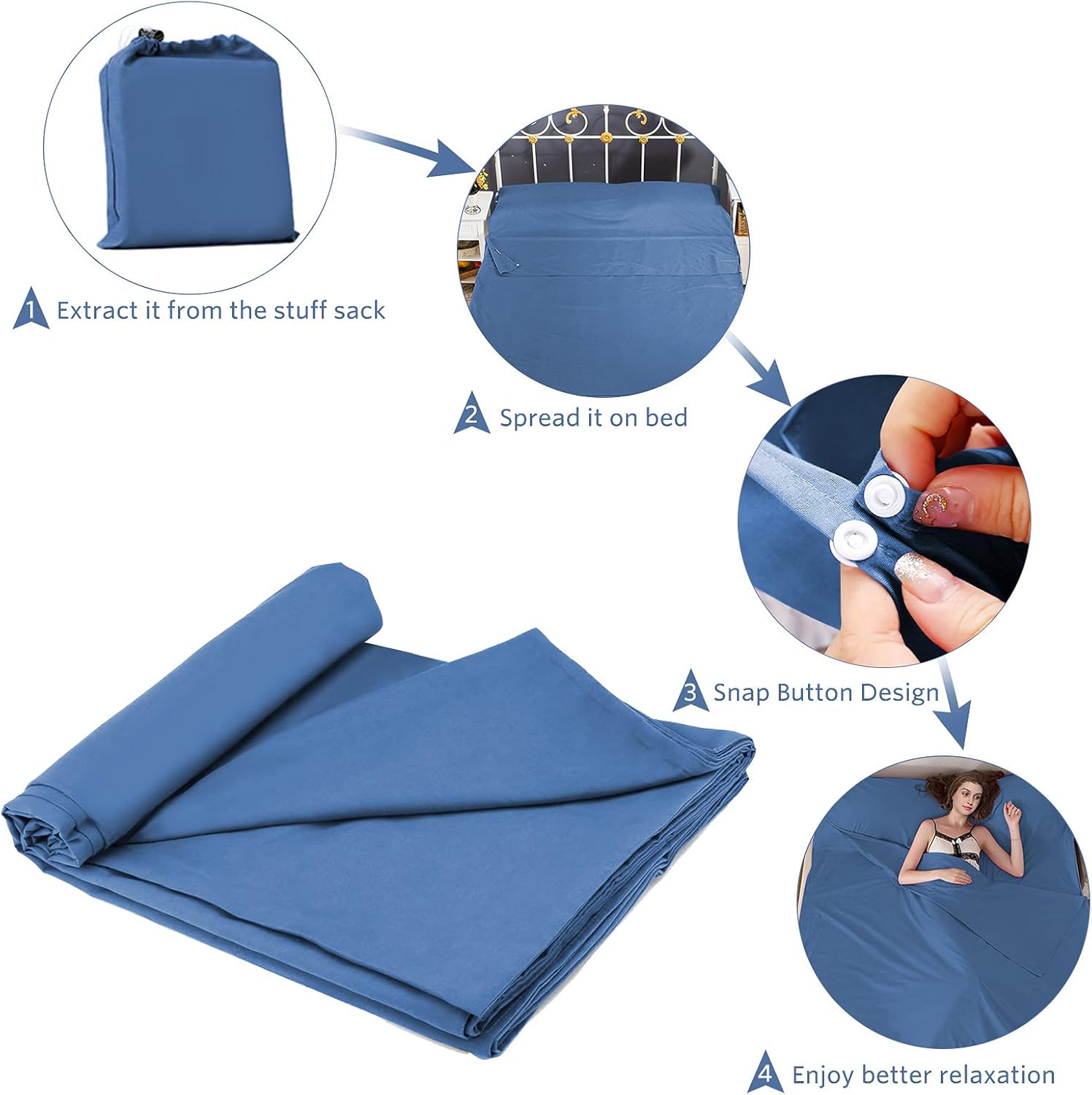 Travel and Camping Sheet Sleeping Bag Liner, Lightweight Compact Portable Adult Thin Sleeping Bag Sack, Premium Soft Hotel Sleep Sheet for Traveling Hostels Picnic : Sports & Outdoors