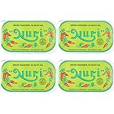 Nuri Mackerel Spiced in Olive Oil | 4 Pack | Product of Portugal | Premium Wild Caught, Hand Selected and Packaged | 100% Natural | Gourmet fish in 4.4 oz can (125 Gram)
