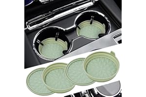 Wingcases Car Coasters Universal Adjustable Size [4 Pack] Silicone Mats Non-Slip, Car Cup Holders Insert Coasters, Embedded Car Interior Accessories, Decor, Sage Green