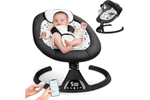 QUEERICK Electric Baby Swing for Infants to Toddler Portable Babies Swing Timing Function 5 Swing Speeds Bluetooth Touch Screen Music Speaker with 10 Preset Lullabies 5-Point Carabiner