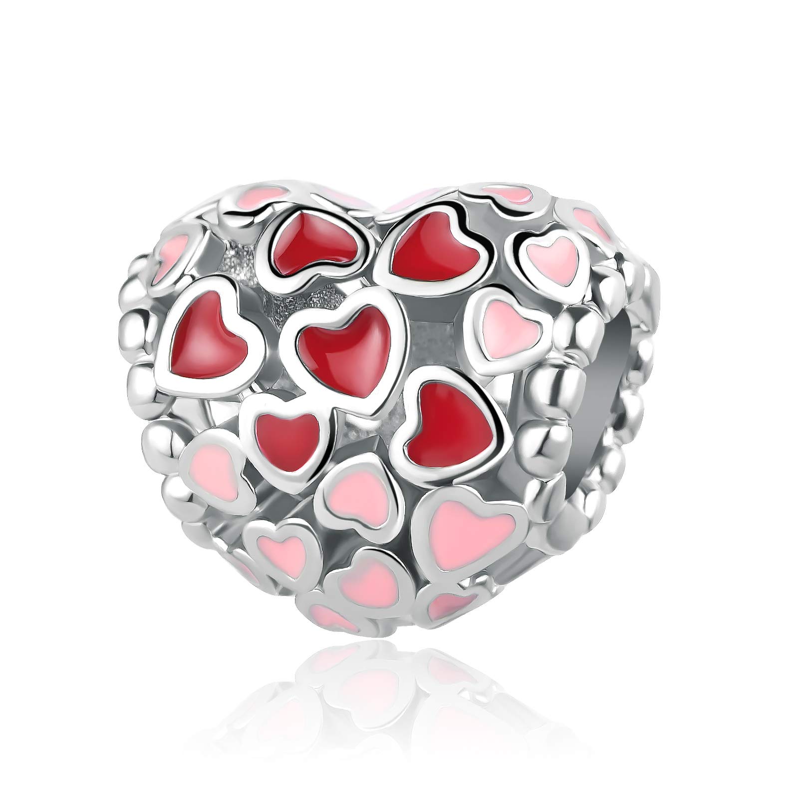 SBI Jewelry Pink Heart Love Charm Compatible with Pandora Charm Bracelet Women Daughter Women Birthday Christmas