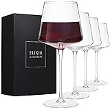 Modern Red Wine Glasses Set of 4 – Hand Blown Crystal Wine Glasses – Tall Long Stem Wine Glasses – Unique Large Wine Glasses 