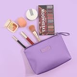 Maange Small Makeup Bag Purple PU Leather Portable Travel Pouch with Handle view 2