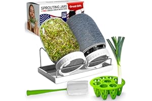 ZESTIGREENS Premium Seed Sprouting Kit & Green Onion Regrower – 2 Wide-Mouth Mason Jars with Sprout Lids, Stainless Stand, Drain Tray, Blackout Sleeves & Cleaning Brush for Broccoli, Alfalfa & Mung Beans