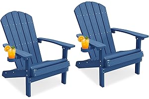 YEFU Adirondack Chairs Set of 2 Plastic Weather Resistant, Outdoor Chairs 5 Steps Easy Installation, Like Real Wood, Widely Used in Outdoor, Patio, Lawn, Fire Pit, Deck, Outside, Chairs (Navy Blue)
