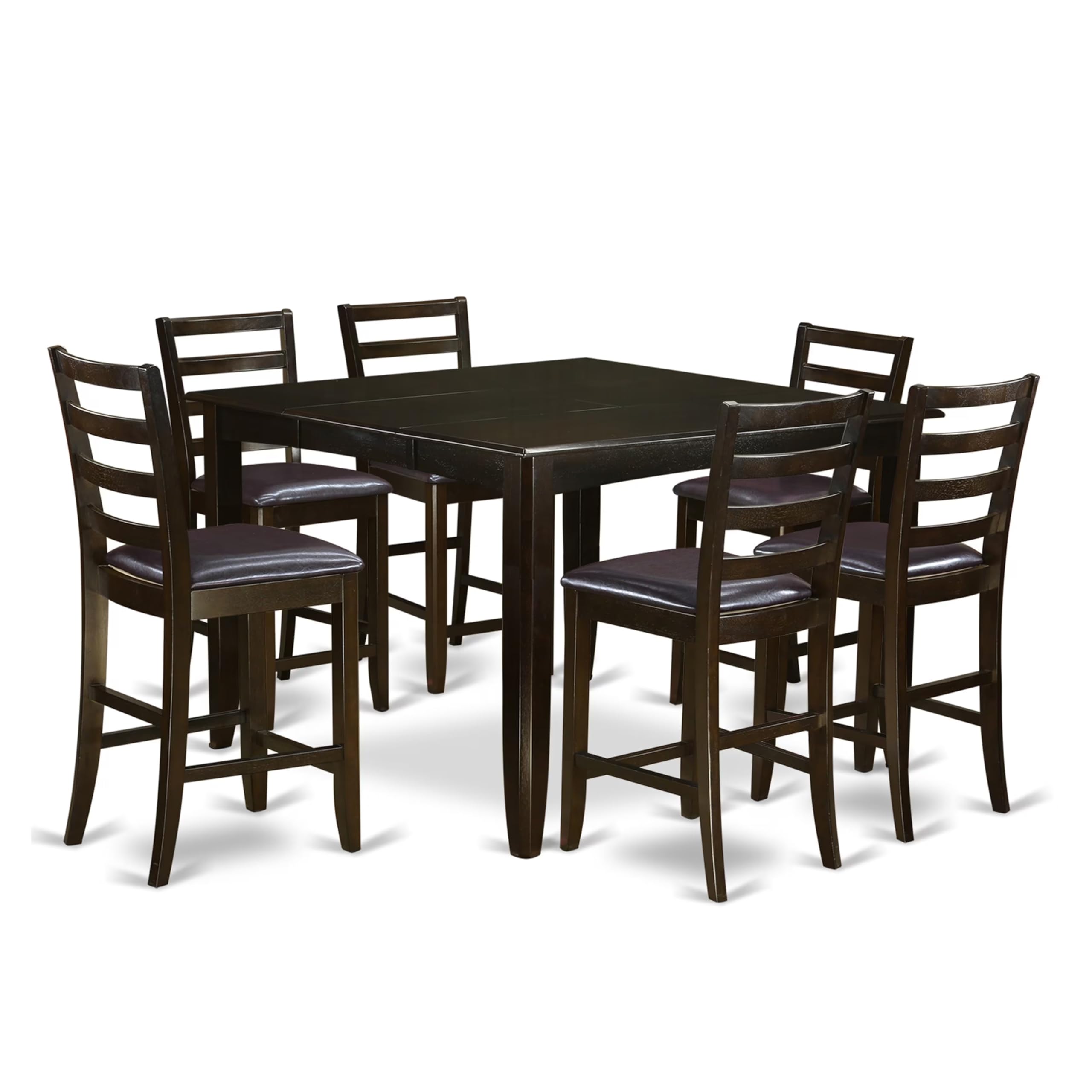 Photo 1 of ***PARTIAL SET*** ***SEE CLERK NOTES***East West Furniture FAIR7-CAP-LC 7 Piece Counter Height Dining Table Set Consist of a Square Wooden Table with Pedestal and 6 Faux Leather Kitchen Dining Chairs, 54x54 Inch, Cappuccino