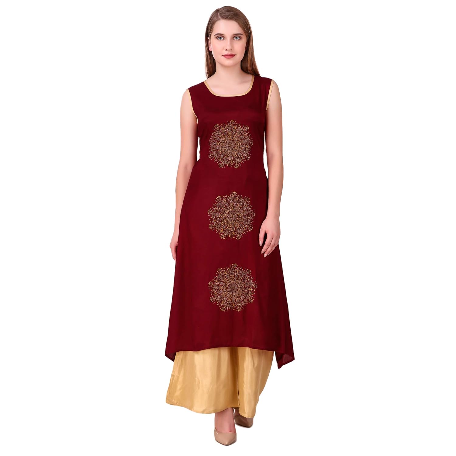 sreshee women's premium shantung (shantoon) designer kurti with palazzo pants set