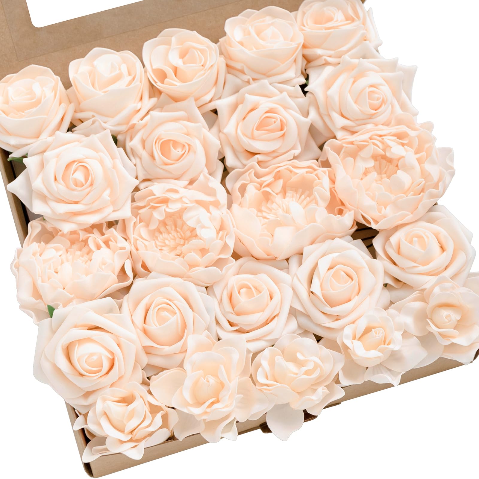 Photo 1 of Ling's moment Artificial Flowers Fake Roses Gardenia Faux Foam Peony Combo for DIY Wedding Bouquets Centerpieces Arrangements Bridal Shower Party Home Decorations, Blush, 23pcs