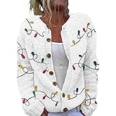 Fall Halloween Cardigans Sweater for Women Funny Holiday Graphic Long Sleeve Knit Button Down Sweatshirt Tops