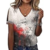 domirica Boho Tops for Women Dressy Casual Japanese Art Cold Shoulder Plus Size 2025 Fashion Trendy Comfy Button Tshirts