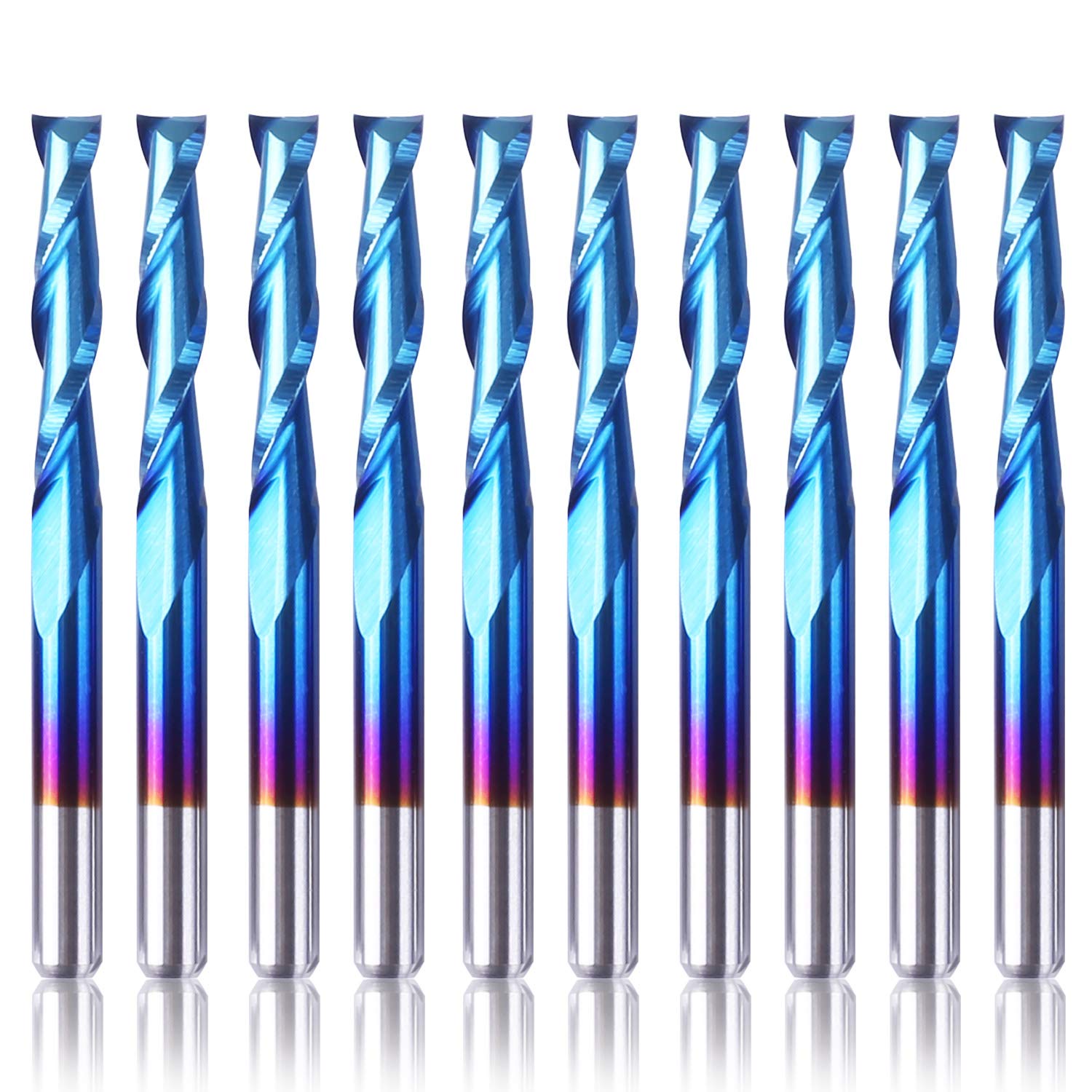 SainSmart Genmitsu 10Pcs Nano Blue Coat Flat Nose End Mill CNC Router Bits, 1/8