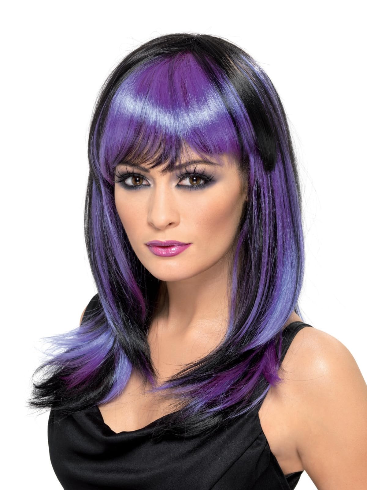 Smiffys Glamour Witch Wig, Black Long with Fringe, Halloween Fancy Dress Accessory, Witch Dress Up Wigs — image 1