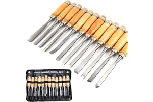 LEHOM MYOYAY MYOYAY 12Pcs Wood Carving Tools Set Full Size Woodworking Chisels Wooden Knife Gouge Kits Carbon Steel Sculpting Chisel with Canvas Case for Beginners