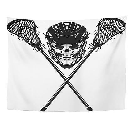 TOMPOP Tapestry Black Skull Lacrosse Symbol Composition Death Equipment Face Fearless Home Decor Wall Hanging for