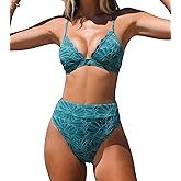 CUPSHE Bikini Set for Women Bathing Suit High Waisted Scalloped V Neck Two Pieces Swimsuit