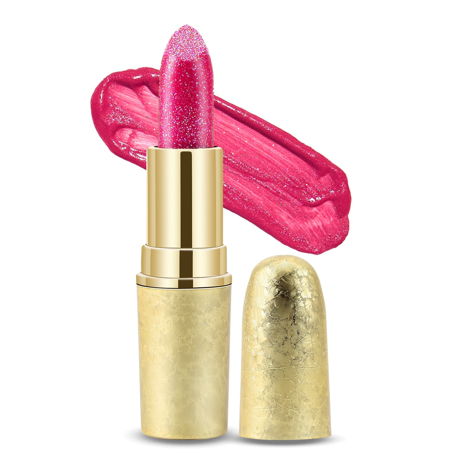 Boobeen Glitter Lipstick Hydrating Lip Balm Sparkling Shine Lip Color Nonstick Highly Pigmented Formula Gives Metallic Finish Lip Makeup for Women and Girls