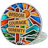 Value Valor Vow Stained Glass Sobriety Coin - Inspirational Sober Chip, AA Recovery Medallions for Milestone Celebration Sobriety Gifts for Men & Women in Recovery, Token of Hope, Healing & Strength