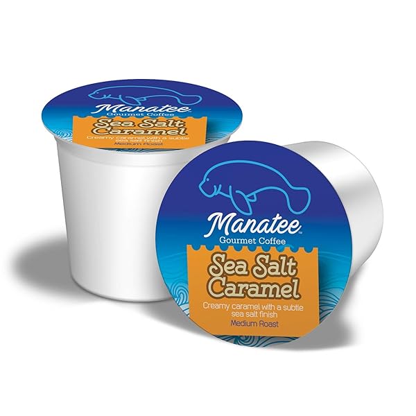 MANATEE GOURMET COFFEE SINGLE SERVE PODS FOR KEURIG 2.0 K CUP BREWERS, MEDIUM ROAST, SEA SALT CARAMEL, 12 COUNT