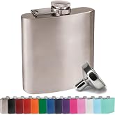 Clear Water Home Goods 6 oz Hip Flask w/Funnel, Stainless Steel | Stainless Steel Powder Coated Hip Flask Gift Sets, Groomsmen, Bridesmaids, Wedding Party Whiskey Flask for Men &amp; Women