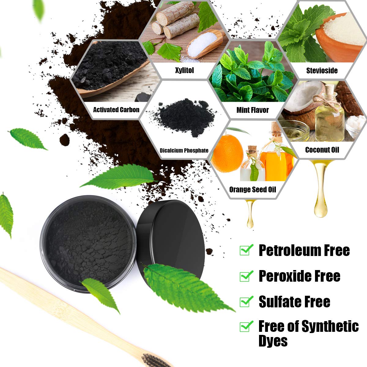 Polvo de Dientes, Polvo de Blanqueamiento de Carbón Activado Natural, Teeth Whitening Powder,refresca la respiración y mejora la salud oral Para Blanquear Dientes Sensibles Rápida, Eficazmente