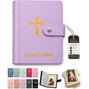 VIZUZCF Catholic Faux Leather Holy Card Holder – Pocket Prayer Card Organizer with Snap Closure,Carrying Each Case Bag Religi