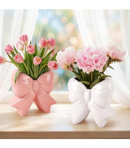 Amazon.com : Ninehaoou 2 Pcs Pink Flower Ceramic Pen Holder Cute