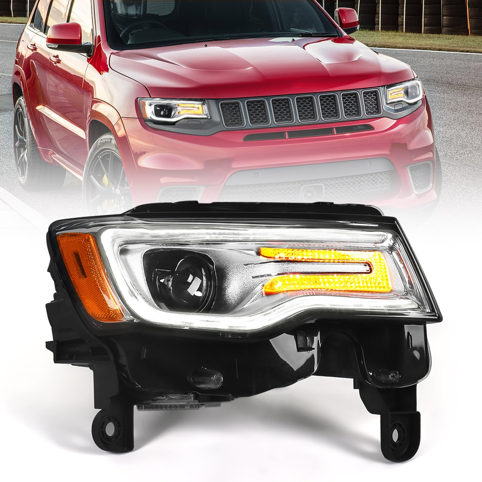 Photo 1 of VLINCAR HID Headlight Assembly Compatible with Jeep Grand Cherokee 2017 2018 2019 2020 2021 Xenon Headlights (Not Fit Halogen Model) White Housing Projector Headlamps Right Passenger Side