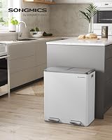 SONGMICS Dual Rubbish Bin 2-Compartment 30 L Pedal Lids 15 Bags White Grey view 2
