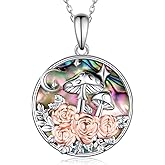 CVRAVO Mushroom Necklace 925 Sterling Silver Magical Mushroom Necklace Abalone Shell Mushroom Jewelry Gifts for Women