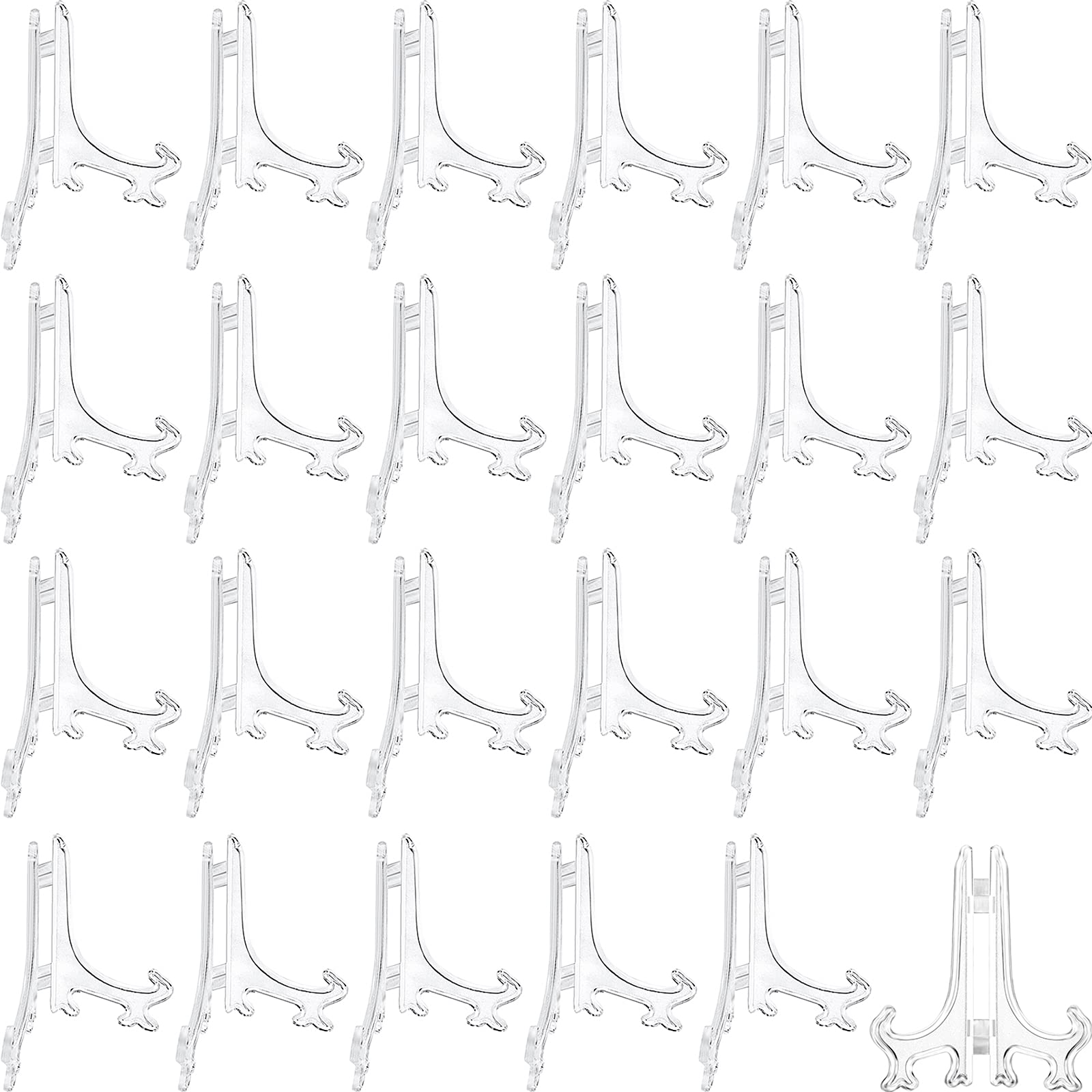 Photo 1 of Boao 24 Pcs Plastic Easel Plate Display Stands Holders Picture Easel for Wedding Home Decoration(3 Inch,Clear)