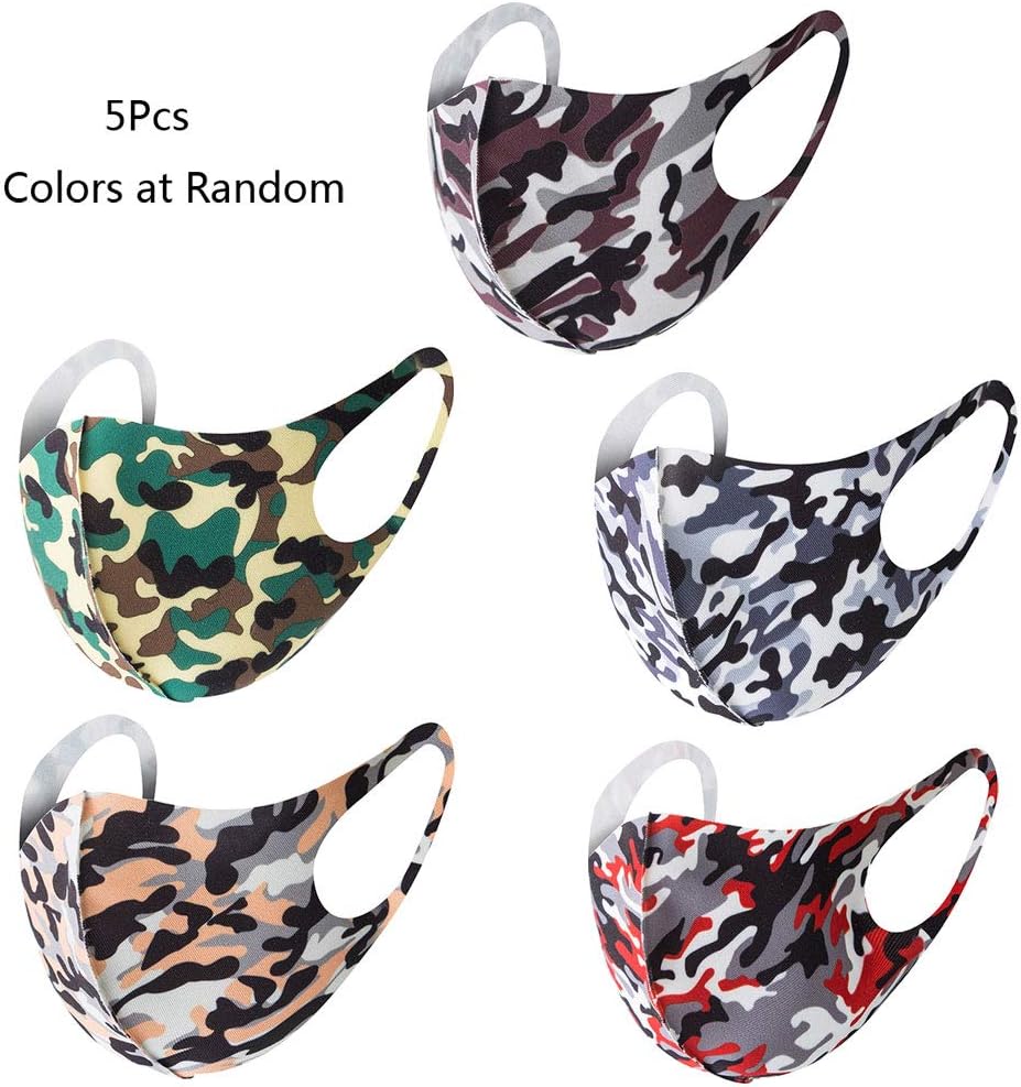 TShopm 5Pcs Mouth Face Protective Covers - Washable & Reusable Camouflage Sponge Face Cover
