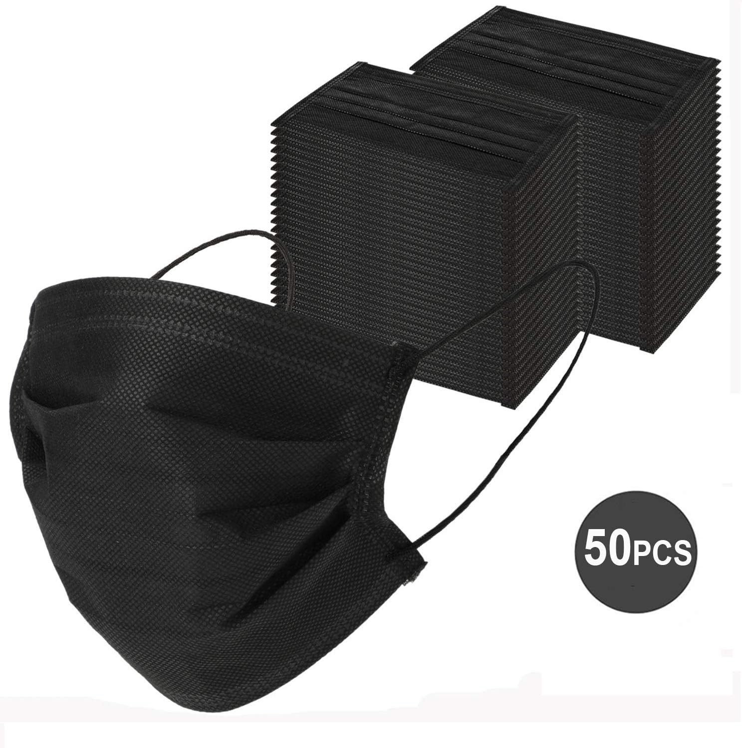 Disposable Breathable Anti-Dust Ear-Loop Face Mask 4 Layers Fashion Dust Filter Mask 50 Pack(Black) (Black)