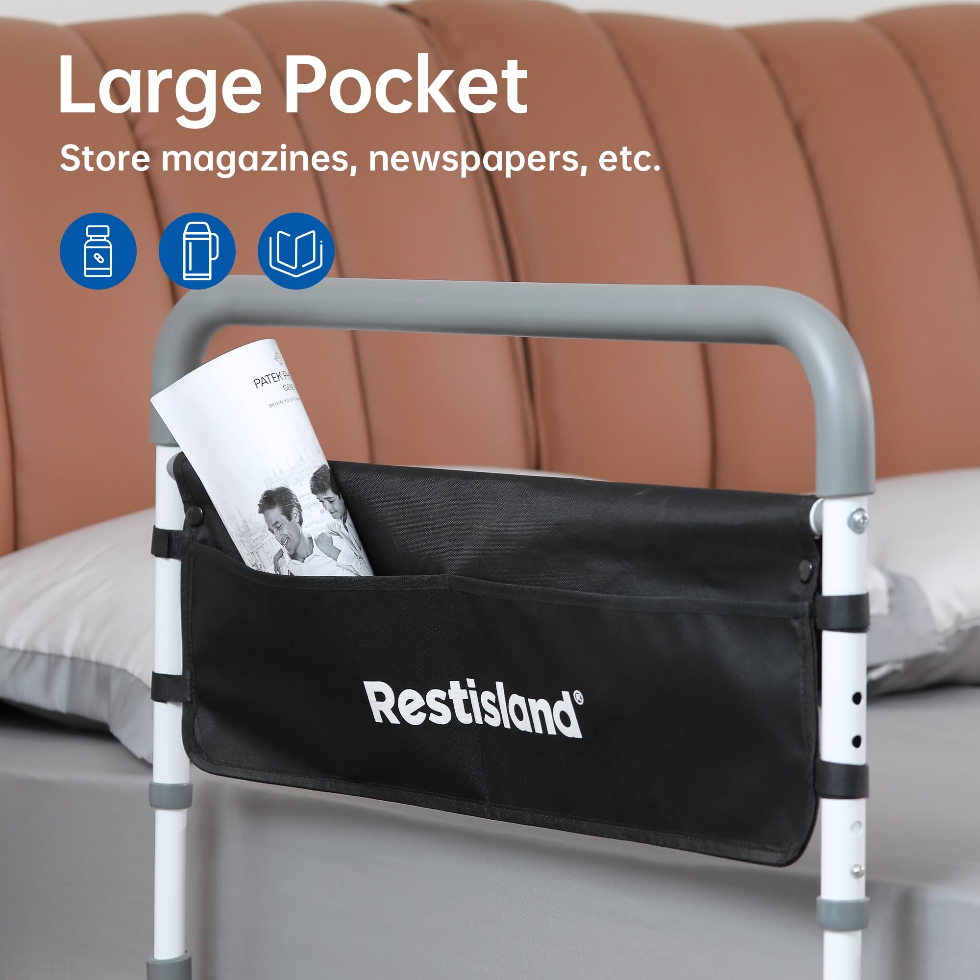 Dual Bed Side Hand Rail, Bed Assist Rail Adjustable Medical Hospital Assistive Devices Bed Rails for Elderly Adults, Fits Queen, Full & Twin Beds