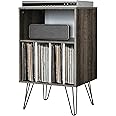 Tangkula Record Player Stand, Turntable Stand with Metal Legs, Vinyl Record Storage Cabinet w/ 5 Open Shelves Holds up to 150 Albums for Living Room Bedroom, Vintage End Table, 21 x 18 x34 in (Grey)
