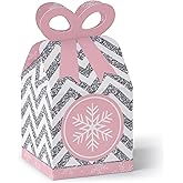 Big Dot of Happiness Pink Winter Wonderland - Square Favor Gift Boxes - Holiday Snowflake Birthday Party and Baby Shower Bow Boxes - Set of 12